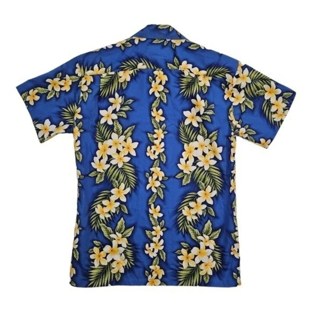 Hilo Hattie Mens Blue Cotton Hawaiian Shirt S Plumeria‎ Floral Aloha Casual